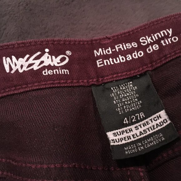 Mossimo Denim Mid-Rise Skinny Burgundy Stretch Denim (Size: 4/27R) - Picture 3 of 6